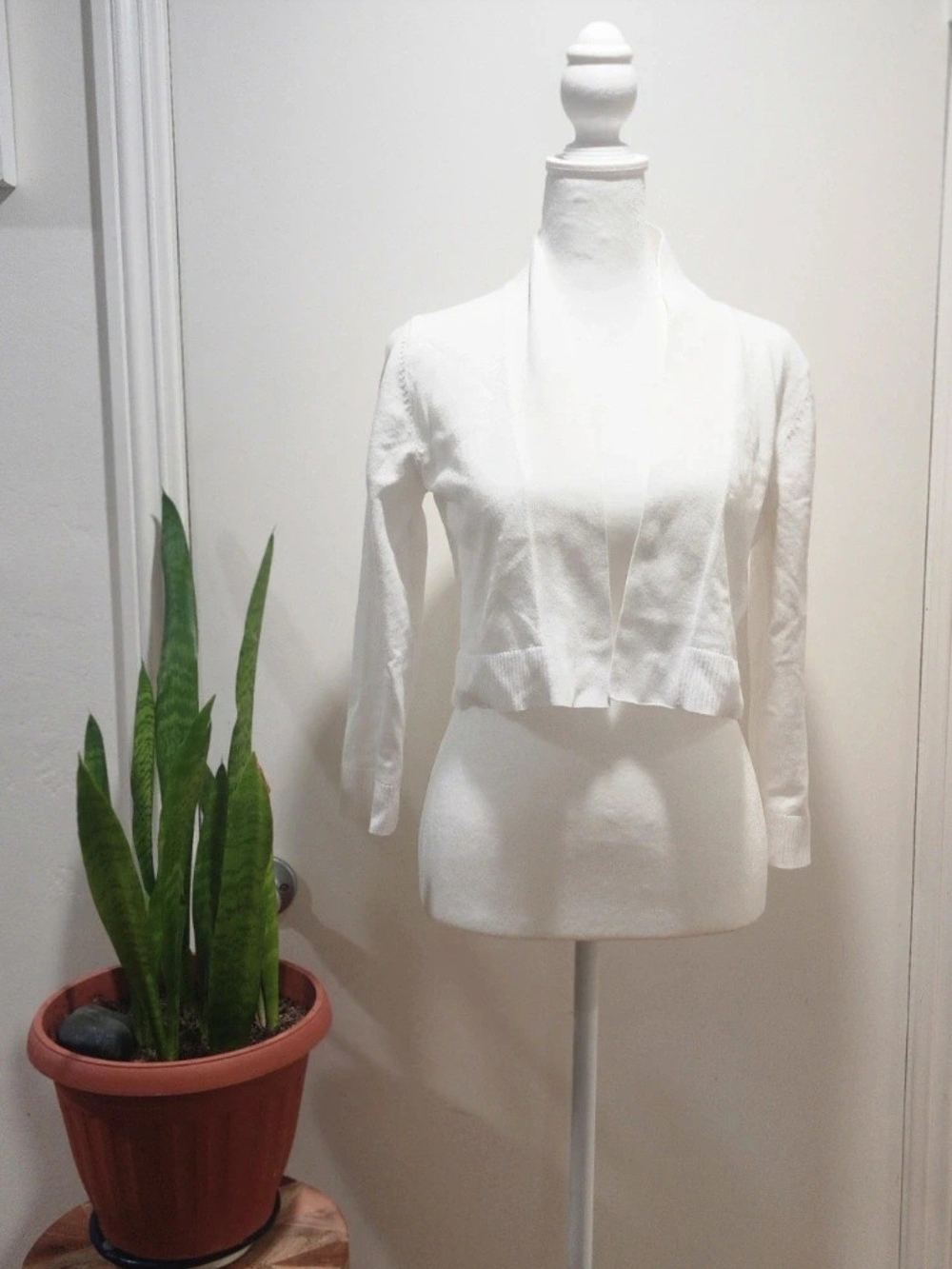 Calvin Klein White Open-Front Cropped Cardigan